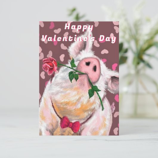 バラおもしろいバレンタインデーのカードを持つ紳士ピグ カード (スタンド正面)