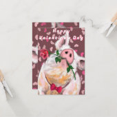 バラおもしろいバレンタインデーのカードを持つ紳士ピグ カード (正面/裏面インサイチュ)