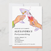 バラおもしろい金ゴールドカクテルシャンパン47歳の誕生日 招待状 (正面)