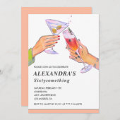 バラおもしろい金ゴールドカクテルシャンパン61歳の誕生日 招待状 (正面/裏面)