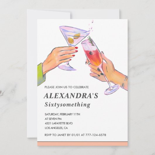 バラおもしろい金ゴールドカクテルシャンパン63歳 招待状 (正面)