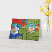 バラおよびいちご猫 カード (黄色い花)