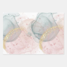 バラおよびグリーン包装紙シート