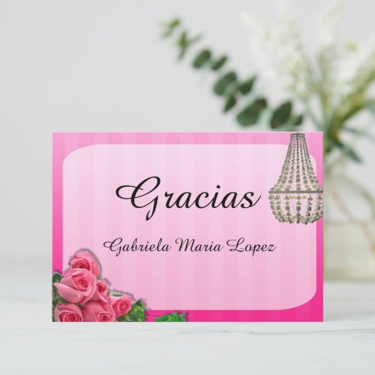 バラおよびシャンデリアのキンセアニェラのサンキューカード サンキューカード (スタンド正面)