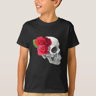 バラおよびスカル Tシャツ