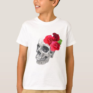 バラおよびスカル Tシャツ