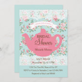 バラおよびレースのボーダーが付いているヴィンテージのティーポット 招待状 (正面/裏面)