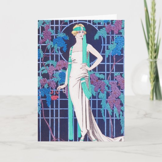 バラおよび夜アールデコの挨拶状 カード (正面)