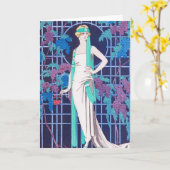 バラおよび夜アールデコの挨拶状 カード (黄色い花)