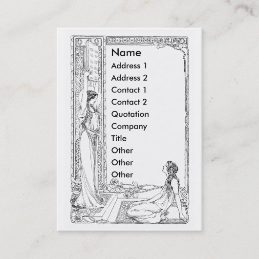 バラおよび日曜日のアールヌーボーの女性 名刺 (正面)