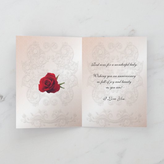 バラおよび葉が付いている第10記念日カード カード (内部)