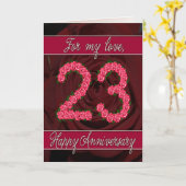 バラおよび葉が付いている第23記念日カード カード (黄色い花)