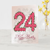 バラおよび葉が付いている第24バースデー・カード カード (黄色い花)