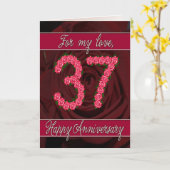 バラおよび葉が付いている第37記念日カード カード (黄色い花)