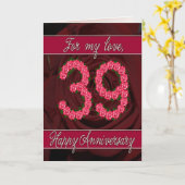 バラおよび葉が付いている第39記念日カード カード (黄色い花)