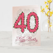 バラおよび葉が付いている第40バースデー・カード カード (黄色い花)