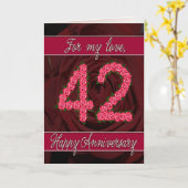 バラおよび葉が付いている第42記念日カード カード (黄色い花)