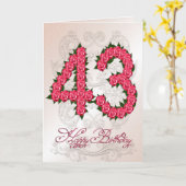 バラおよび葉が付いている第43バースデー・カード カード (黄色い花)