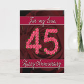 バラおよび葉が付いている第45記念日カード カード (正面)