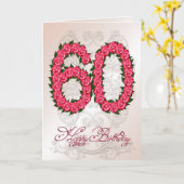 バラおよび葉が付いている第60バースデー・カード カード (黄色い花)