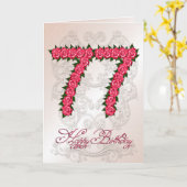 バラおよび葉が付いている第77バースデー・カード カード (黄色い花)