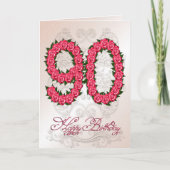 バラおよび葉が付いている第90バースデー・カード カード (正面)