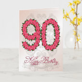 バラおよび葉が付いている第90バースデー・カード カード (黄色い花)