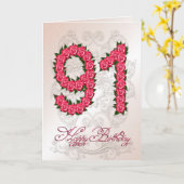 バラおよび葉が付いている第91バースデー・カード カード (黄色い花)