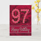 バラおよび葉が付いている第97バースデー・カード カード (黄色い花)