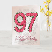 バラおよび葉が付いている第97バースデー・カード カード (黄色い花)