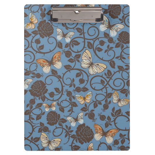 バラおよび蝶が付いているパターン クリップボード (正面)