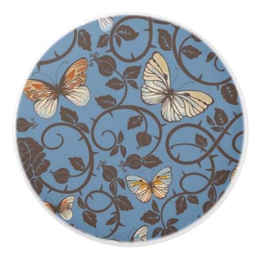 バラおよび蝶が付いているパターン セラミックノブ (正面)