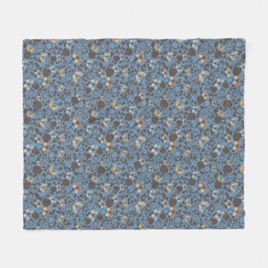 バラおよび蝶が付いているパターン フリースブランケット (正面(横))