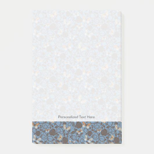 バラおよび蝶が付いているパターン ポストイット (正面)