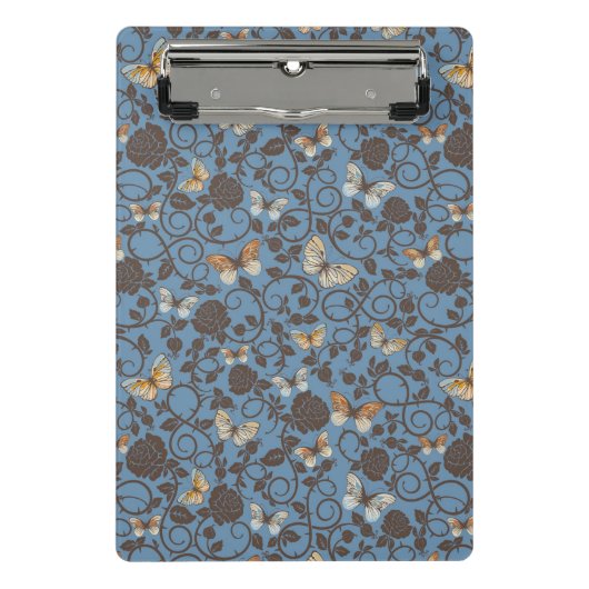 バラおよび蝶が付いているパターン ミニクリップボード (正面)