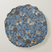 バラおよび蝶が付いているパターン ラウンドクッション (裏面)