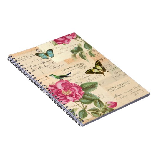 バラおよび蝶が付いているヴィンテージの花のノート ノートブック (右側)