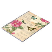 バラおよび蝶が付いているヴィンテージの花のノート ノートブック (左側)