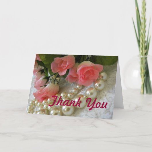 バラおよび金真珠ありがとう サンキューカード (正面)