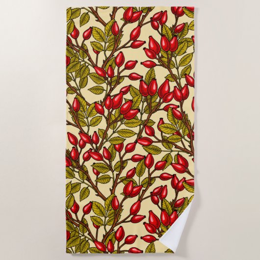 バラお尻、赤、緑、黄 ビーチタオル (正面)