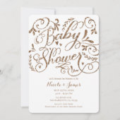 バラお洒落金ゴールドグリッターレタリングベビーシャワー 招待状 (正面)