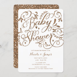 バラお洒落金ゴールドグリッターレタリングベビーシャワー 招待状