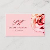 バラかわいらしオン淡いピンクイニシャル 名刺 (正面)