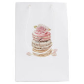 バラかわいらしフローラピンクピーチクリームブライダルシャワー ミディアムペーパーバッグ (正面)