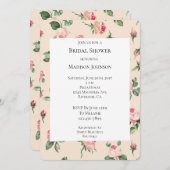 バラかわいらしフローラピンクピーチクリームブライダルシャワー 招待状 (正面/裏面)