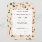 バラかわいらしフローラピンクピーチクリーム誕生日 招待状 (正面/裏面)