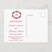 バラかわいらしモノグラムリース保存日付 案内ポストカード (裏面)