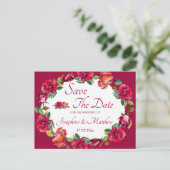 バラかわいらしモノグラムリース保存日付 案内ポストカード (スタンド正面)