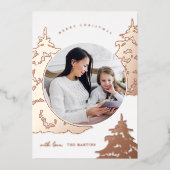 バラかわいらし金ゴールドクリスマスツリーツーフォトホリデー 箔シーズンカード (正面)