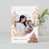 バラかわいらし金ゴールドクリスマスツリーツーフォトホリデー 箔シーズンカード (立ち正面)